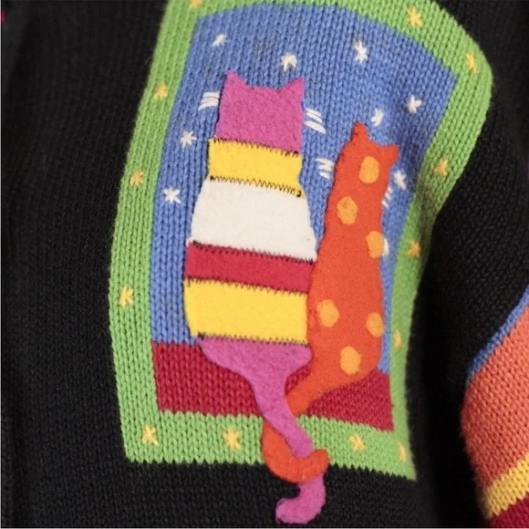 Cat Women's Sweater Cardigan Y2K Vintage - Picture 7 of 12